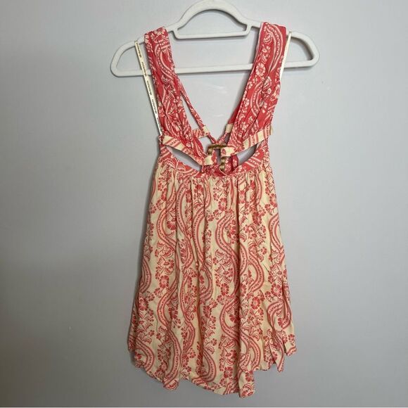 Agua Bendita Gillian Cut Out Mini Dress Cream Coral Womens Size Medium NWT - Picture 7 of 8
